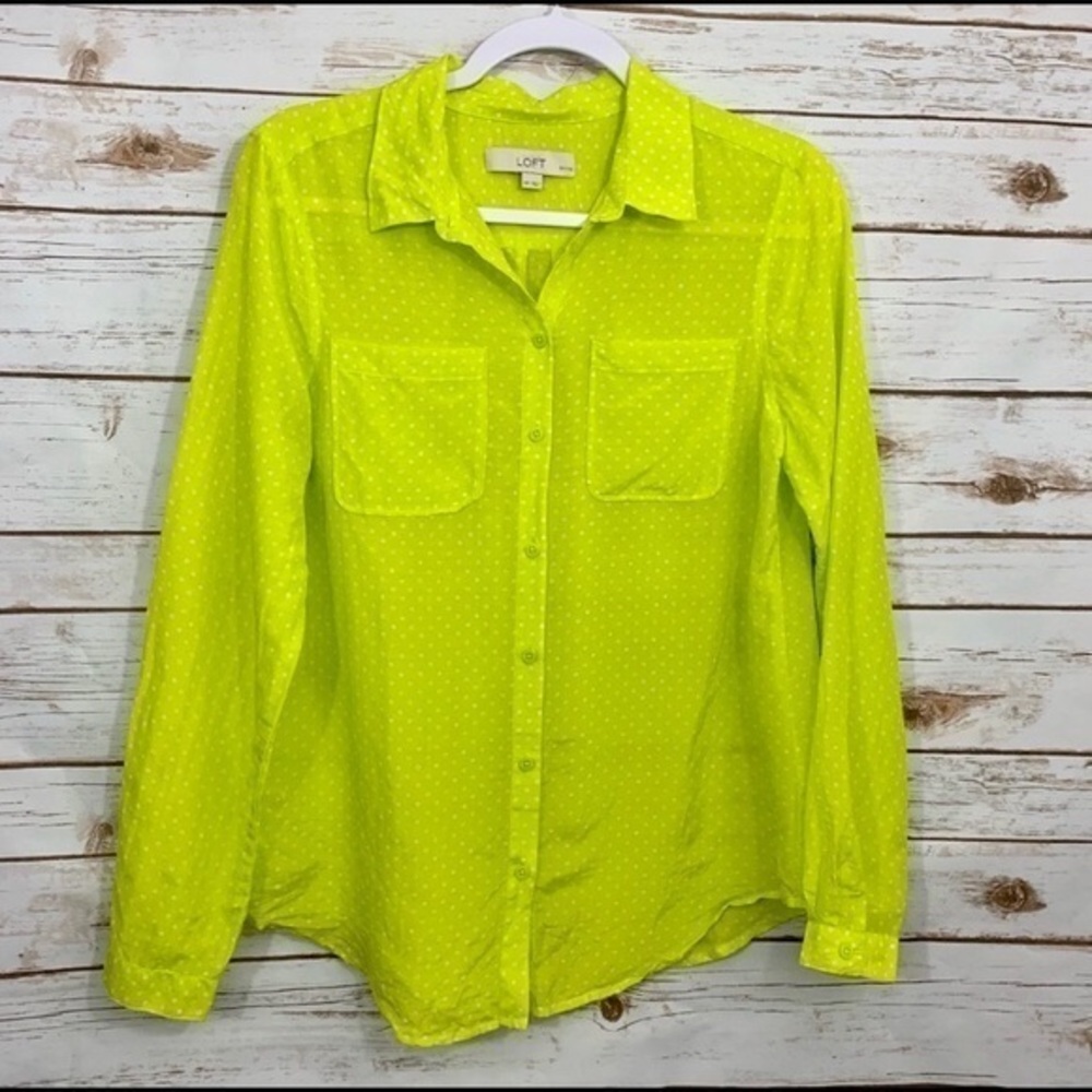 LOFT Bright Yellow Polkadot Button Down Sh…